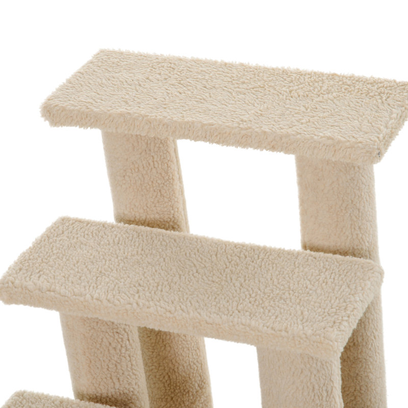 4 Multi-level 25-inch Cat Scratching Post Pet Stairs - Beige, Help Cats Reach High Bedsides In Comfortable For To Crawl And Play