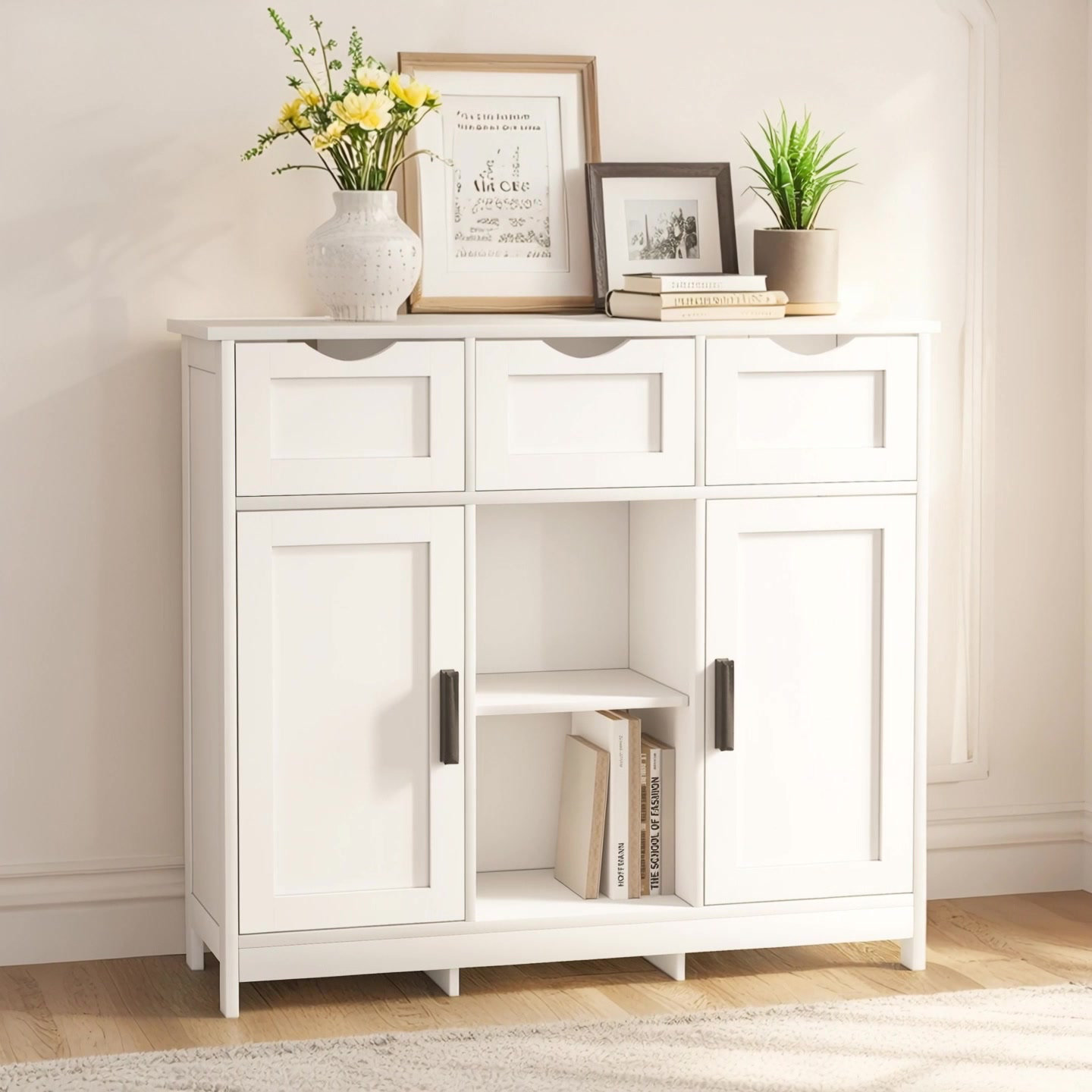 Ebern Designs Storage Cabinets Accent Cabinet With Drawers And Shelves ...
