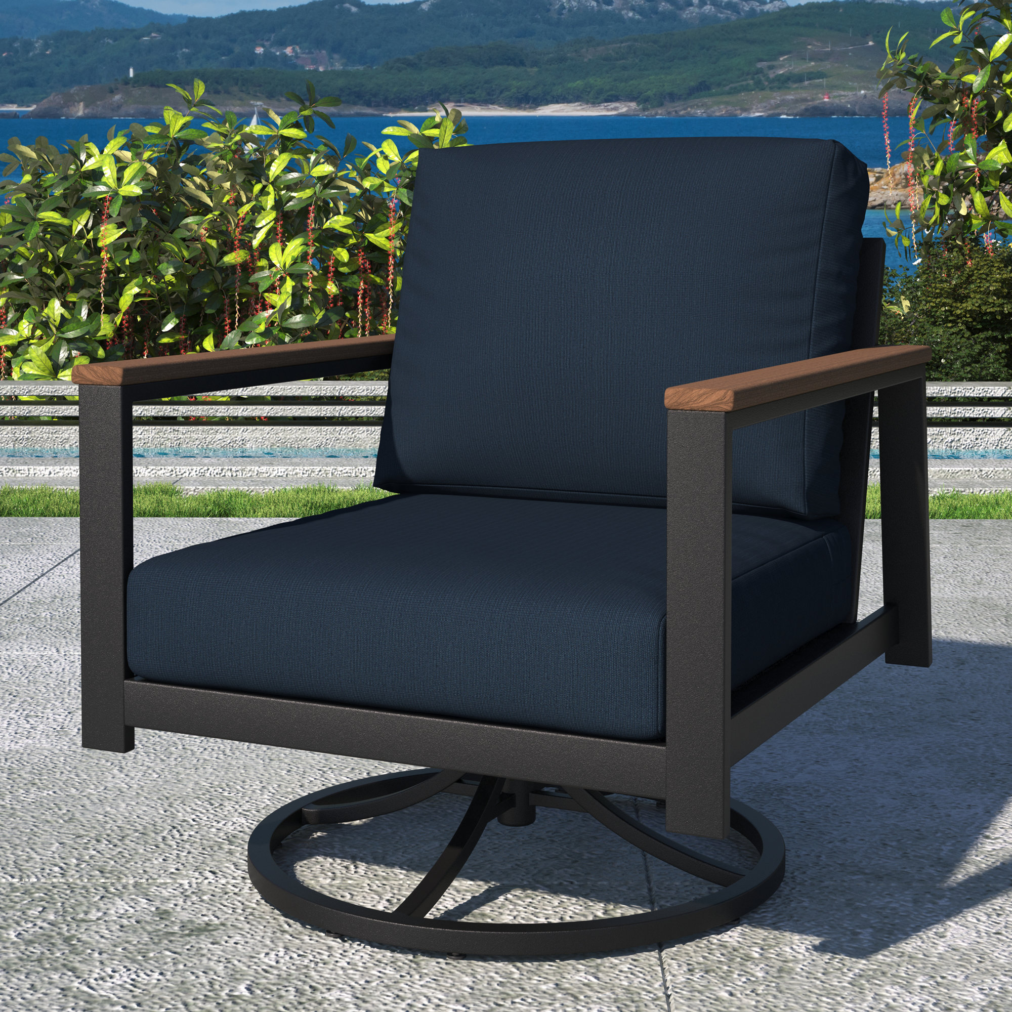 Townsend Outdoor Rocking Metal Chair with Sunbrella® Cushions, Canvas Navy Sunbrella® Canvas