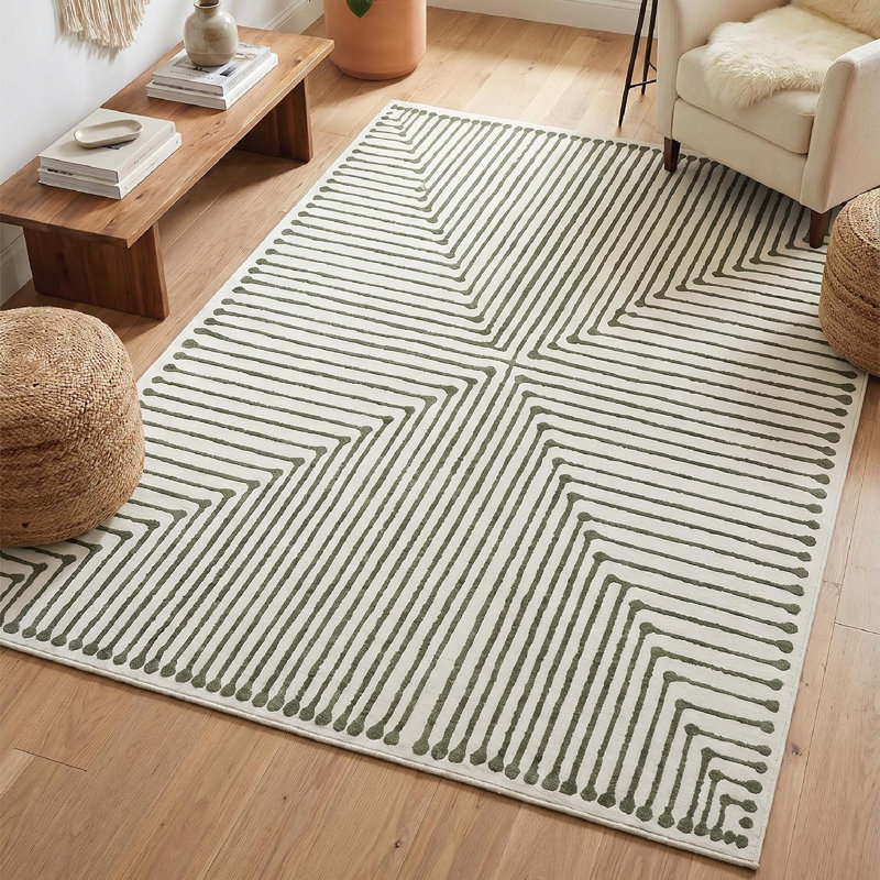 Milet - Indoor, Machine Washable Area Rug - 6'x9' Green Beige Home Carpet, Rectangle 6' x 9'