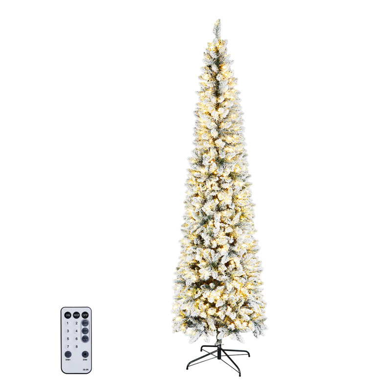 Arbre à crayons en flocons de 9 pi avec pointe en PVC, 1025 branches, 390 lumières blanc chaud, 8 modes, télécommande, 30 V, 6 W