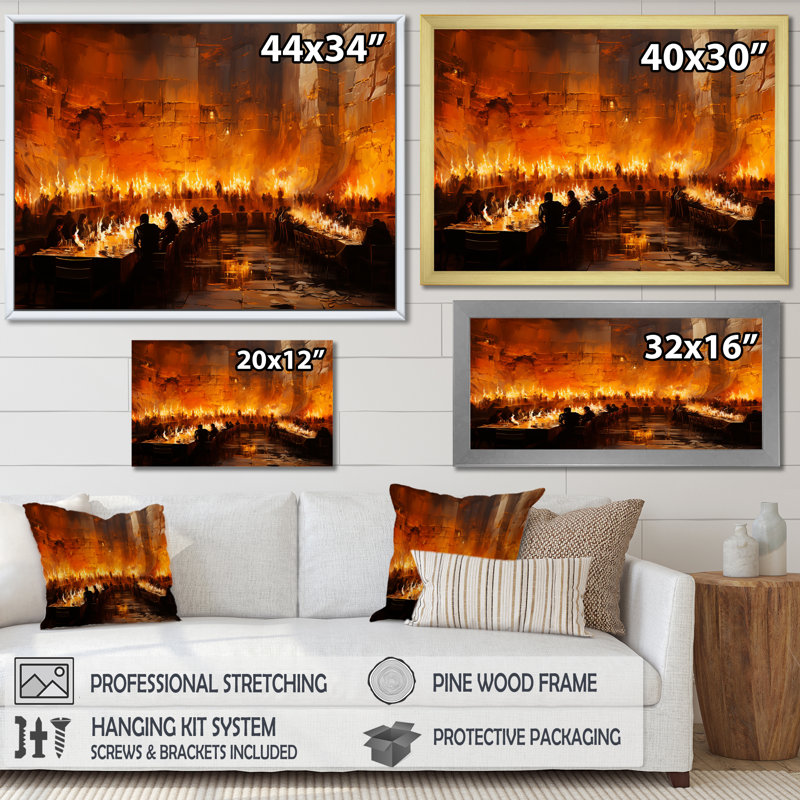 «Orange Judaism Wail Wall Prayer I - Judaism Wall Art», H 24 po x l 32 po x P 1 po, Cadre d'angle fermé noir
