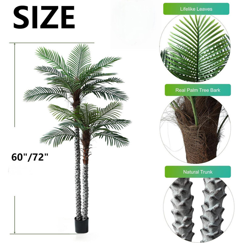 Faux palmier vert style A, H 60 po x l 24 po x P 24 po