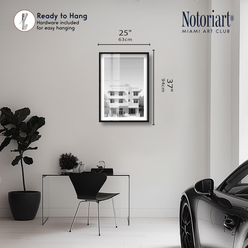 Reproduction d'art rétro par Miami, Notoriart, cadre noir, 25 x 37, H 37 po x l 25 po, Noir
