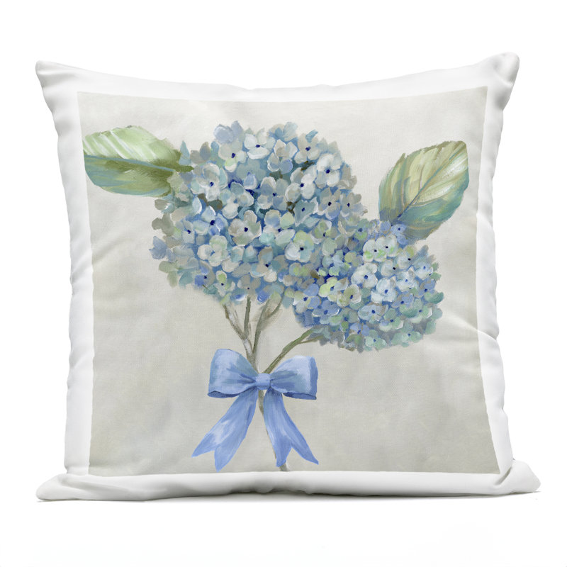Hydrangea Beauty & Bow Outdoor Printed Pillow design by Nan, Flowers 1
