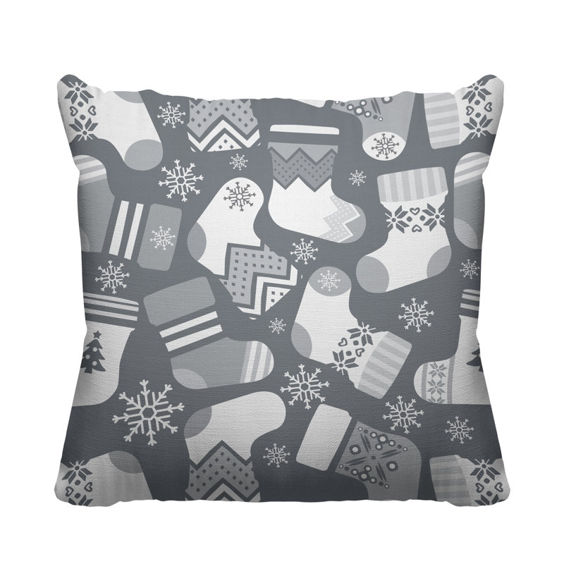 Coussin décoratif intérieur / extérieur Christmas Stockings, L 15 po x H 15 po, Gris