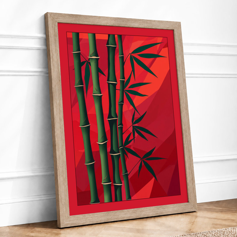 Crimson Bamboo Japandi - Framed Print, Oak, A3 - 42.0 x 29.7 cm