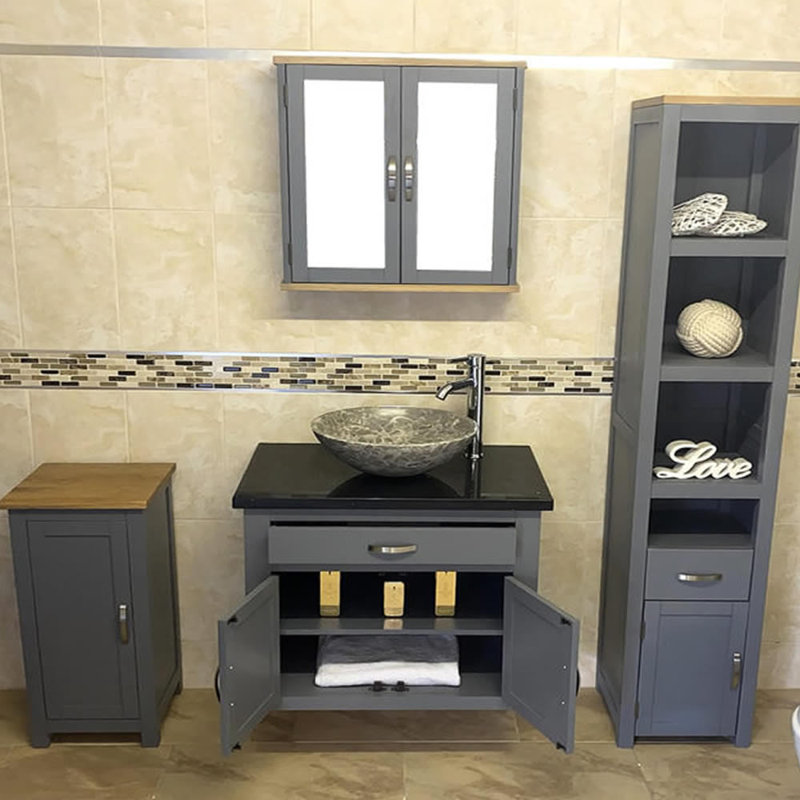 Boroughbridge 750 mm Single Vanity with Vessel Stone Basin, Black Quartz