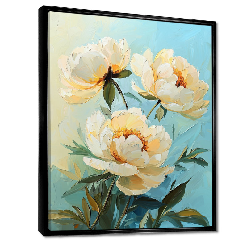 «Vintage Cream Sunlit Peony III», impression sur toile encadrée, H 32 po x l 16 po, Reproduction avec cadre flottant, Noir