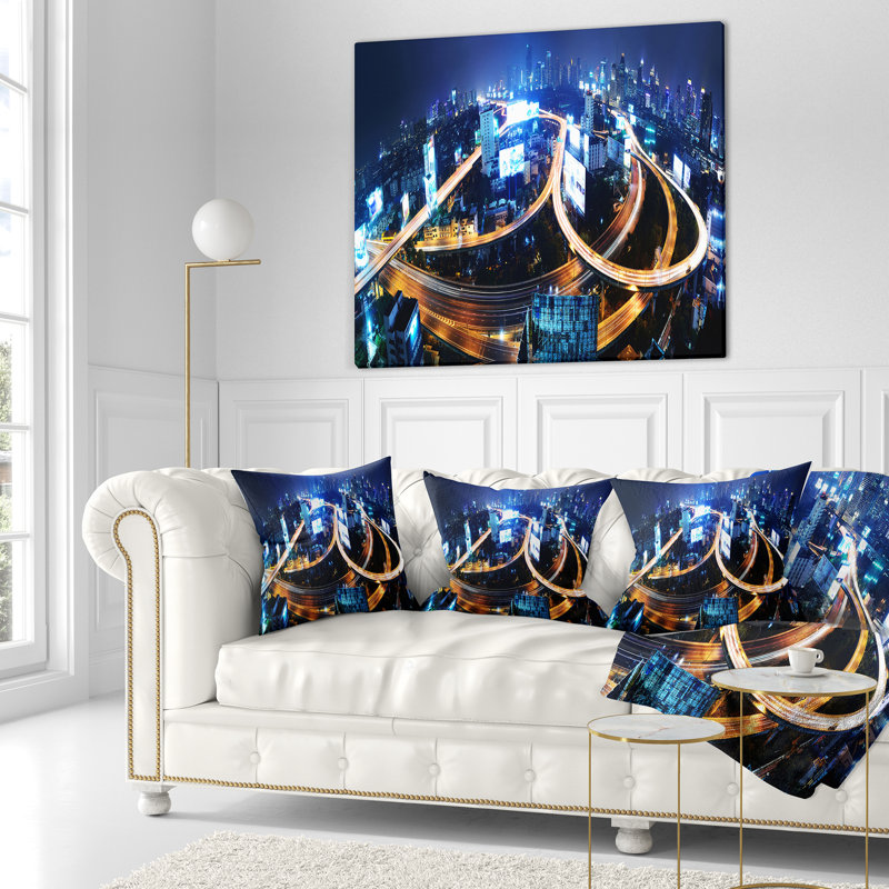 Coussin de vue aérienne cityscape bangkok expressway, 16 po x 1 po, Coussin décoratif