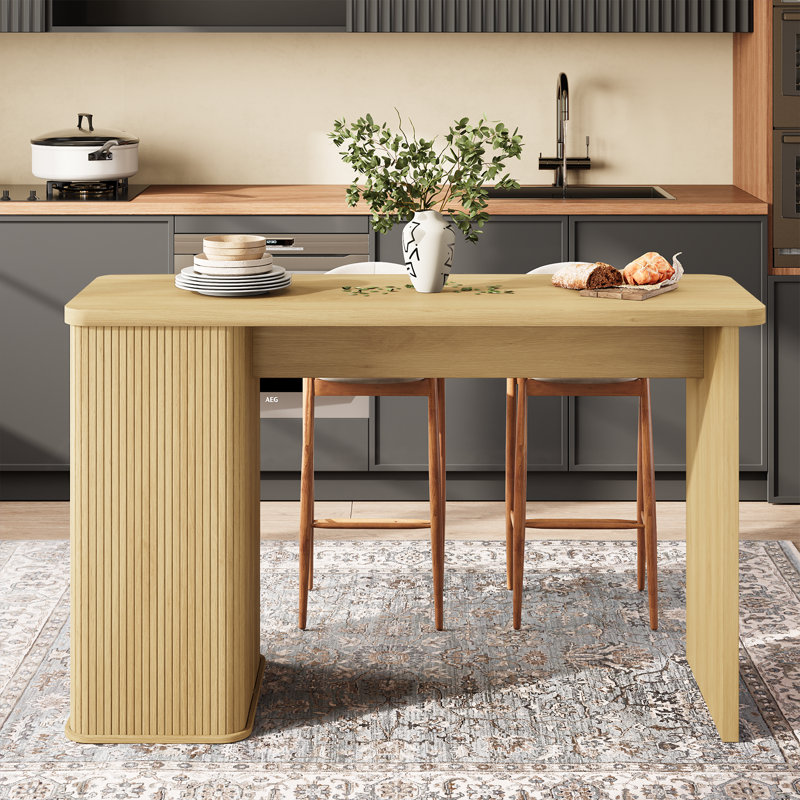Counter Height Dining Table With Storage, Rectangular Bar Table With Drawer And Wine Rack, Oak, 36" H x 59" W x 21.7" D