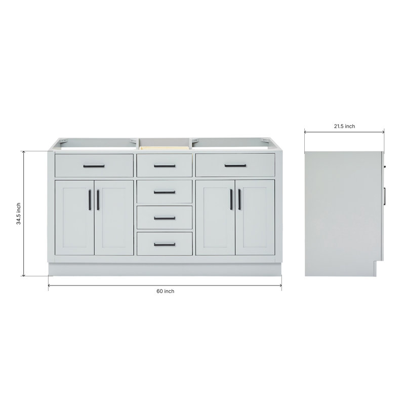 60" Double Bathroom Vanity Base Only, Gray, Matte Black