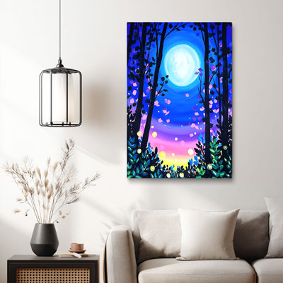 Art sur toile néon clair de lune prêt à être accroché - salon confortable