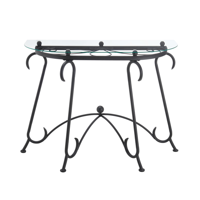Tempered Glass Surface Console Table Coffee Table With Sturdy Construction For Living Room (Rustic Black)