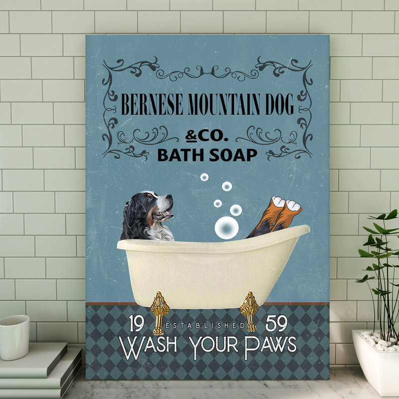 Bouvier bernois - Toile tendue «Wash Your Paws», H 14 po x l 11 po x P 2 po