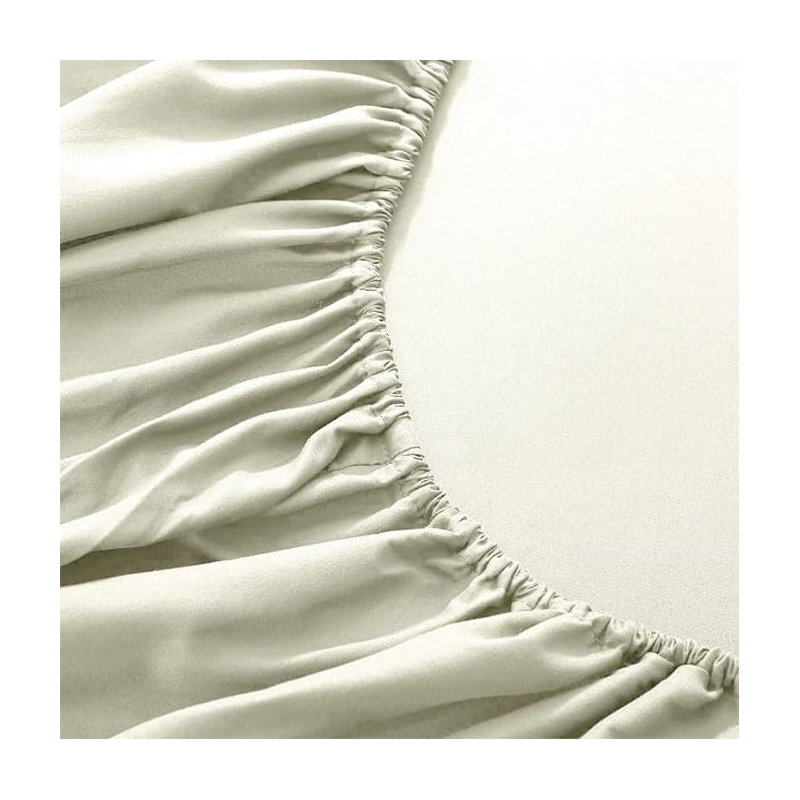 Parizoda Plain Fitted Sheet Extra Deep Pocket 30Cm , Elastic Pocket Breathable, Cream, Double (4'6)