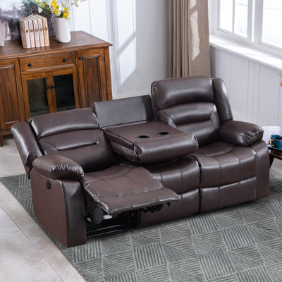 Brenaya 83.4" Modern and Oversize Soft Breathable Faux Leather Power Reclining Sofa