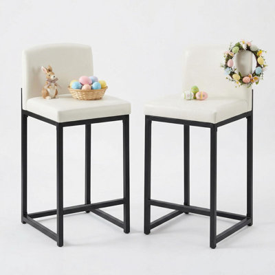 Bar Stools Set of 2, Counter Height 24.8'' Barstool PU Leather with Back, Modern Upholstered Island Chairs with Metal Legs for Kitchen Island, Bar, Counter