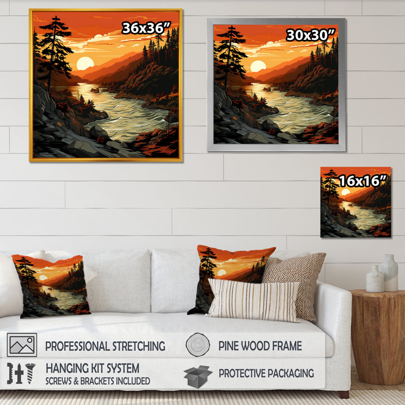 Coucher de soleil sur une rivière des 1000 îles au Canada I - Canada, art mural, Cadre doré simple