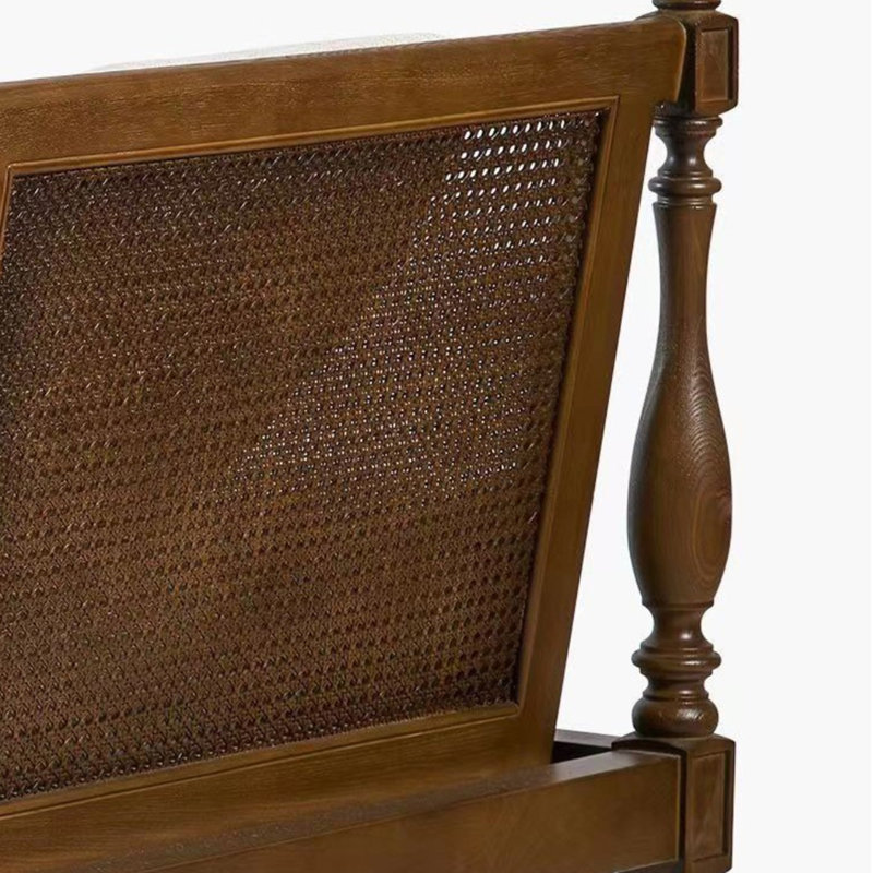 Simple Brown Upholstered Rattan Solid Wood Sofa