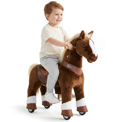 PoneyCycle, cheval à cheval avec sons, cheval de marche, poney mécanique en peluche avec frein à main, sans piles, 3 à 4 ans et 4 à 7 ans