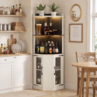 Meuble-bar de coin de 170 cm avec prise électrique et éclairage DEL