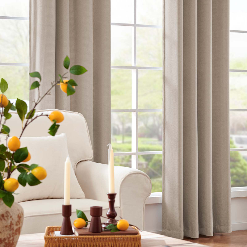 Linen Textured Blackout Curtain Panel - Thermal Insulated Grommet Drape for Light Control & Privacy (1 Panel), 52" W x 84" L