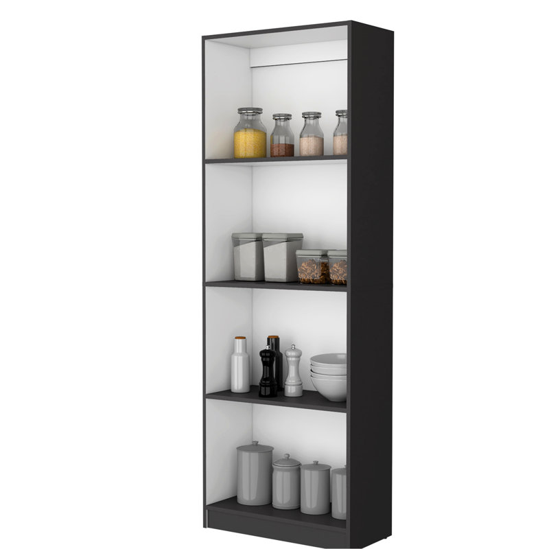 4-Shelf Bookcase In Matt Gray And White - Maximizes Storage, Blends Classic Modern Designs, Decorates Home Space Shelf With 4 Levels Ample Modern, Enhances