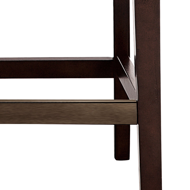 Tabouret de comptoir - Revêtement brun clair élégant, bois, dossier à boutons, plaque de protection en bronze, assemblage requis avec la finition en bois du dossier de salle à manger de 26 po, outils inclus