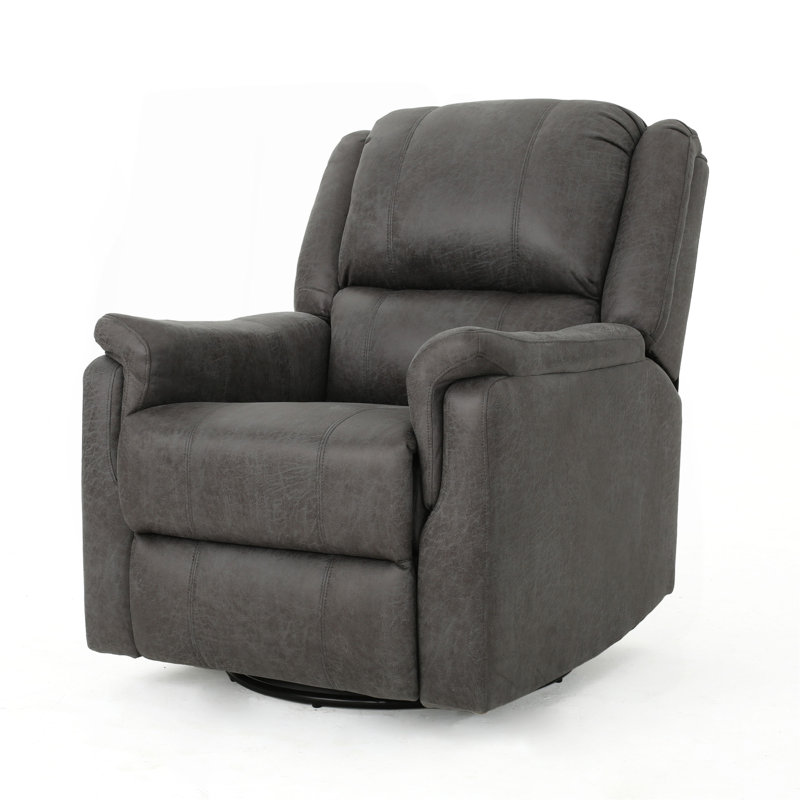 Comfortable Manual Reclining Chair With Swivel Function For Relaxation, Slate Microfiber