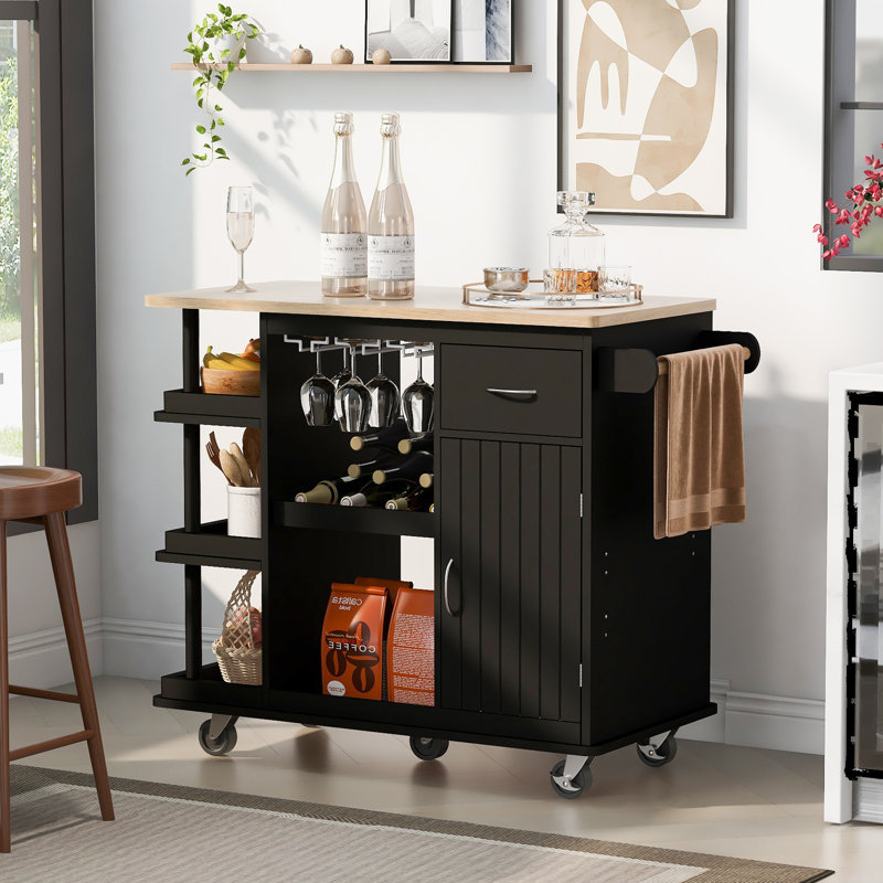Kitchen Island, Black, Solid + Manufactured Wood