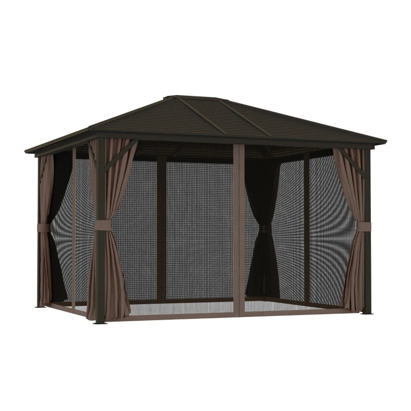 Pavillon de jardin bronze et café avec toit en acier galvanisé et cadre en aluminium pour patio