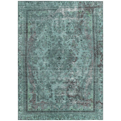 Blazura Teal Washable Indoor-Outdoor Rug - LOOMLAN
