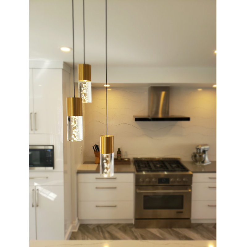 Luminaire suspendu cylindrique à 3 lumières DEL Andromedae, Laiton