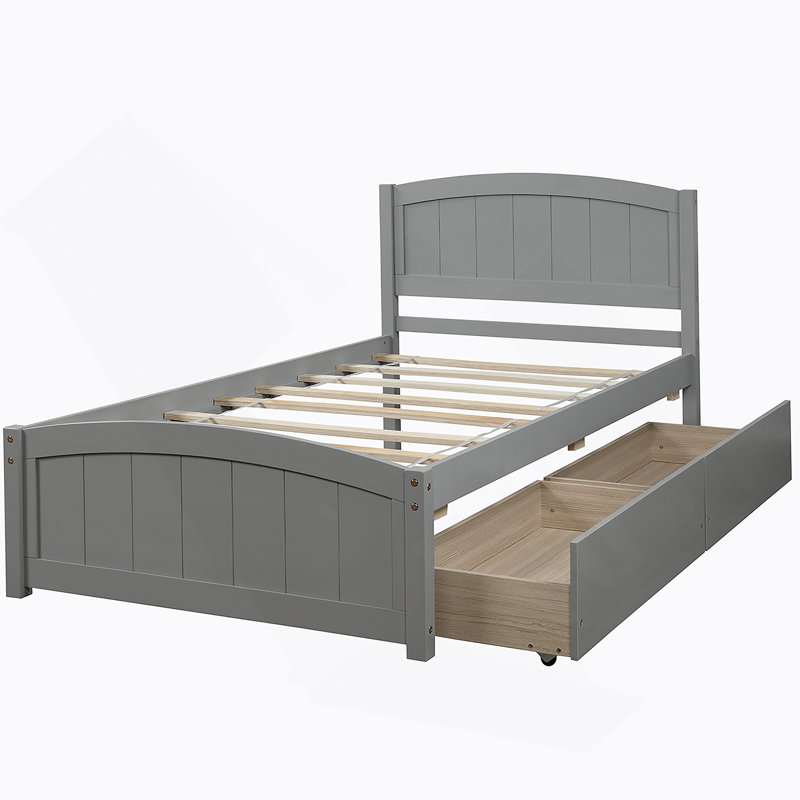 Platform Bed with Two Drawers, Gray