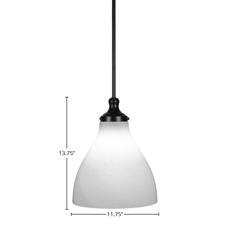 Luminaire suspendu à tige avec verre 11,75 po Juno, Noir mat, Gelé