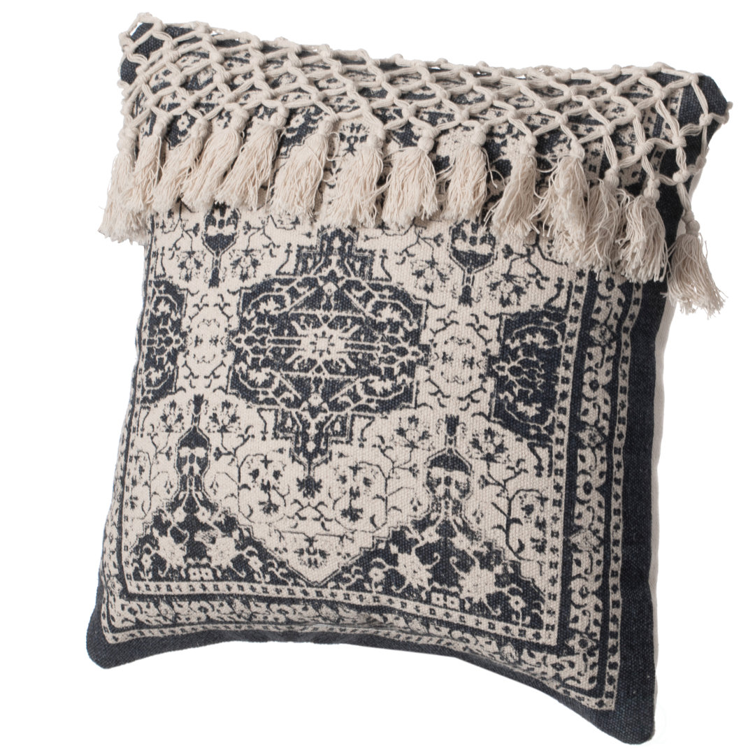 16" Handwoven Cotton Throw Pillow Cover with Traditional Pattern and Tasseled Top with Filler and Cushion DEERLUX 