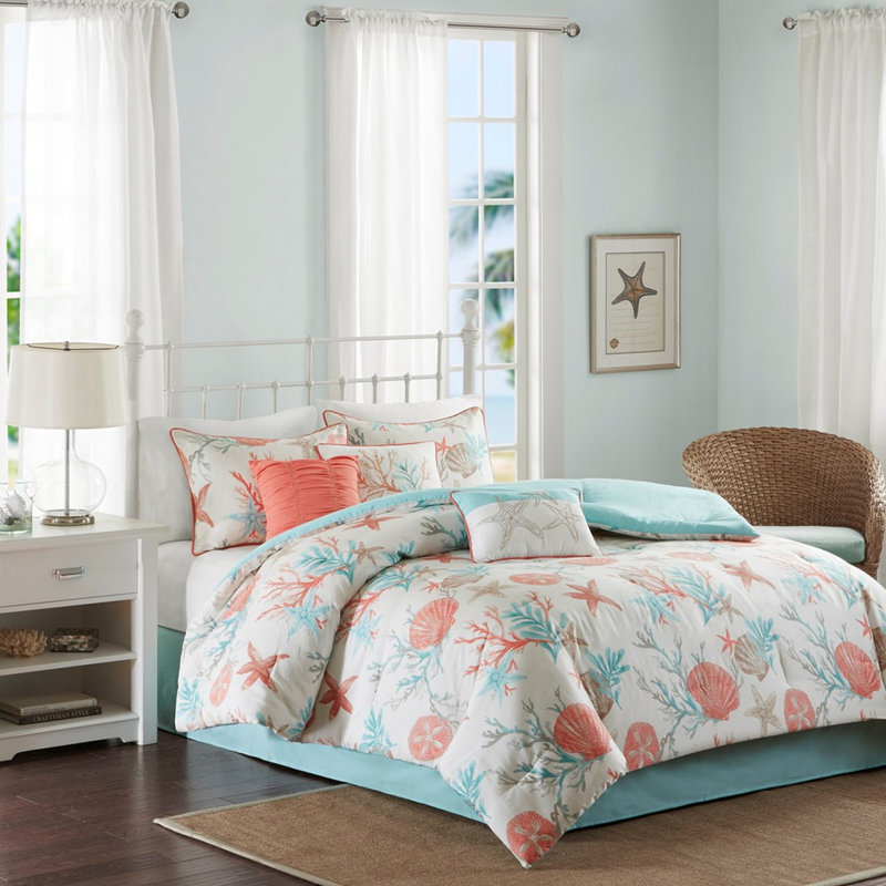 Édredon Pebble King - literie 7 pièces en coton et corail, Corail