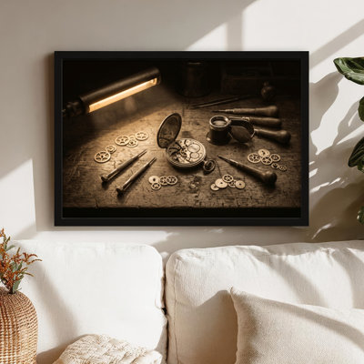 Art mural sur toile noir encadré pour le salon, la chambre à coucher, le bureau ou le vestibule - Décoration murale décorative avec horloge rétro