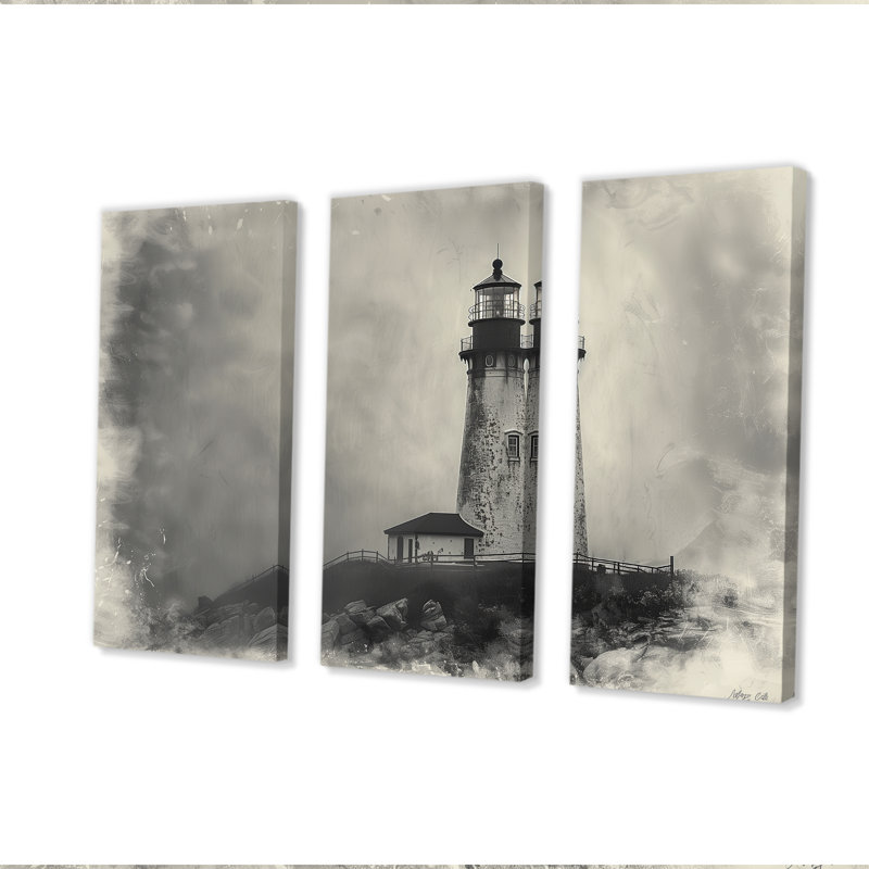 Phare rétro rétro brouillard d'hiver - ensemble de reproductions d'art mural phares, H 28 po x l 36 po x P 1 po