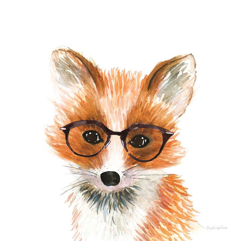 «Fox in Glasses» par Mercedes Lopez Charro, reproduction d'art sur toile tendue, H 12 po x l 12 po