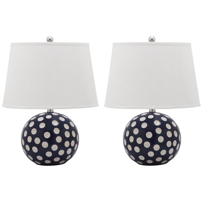 Lampe de table 25 po pois dot, Bleu marine/blanc