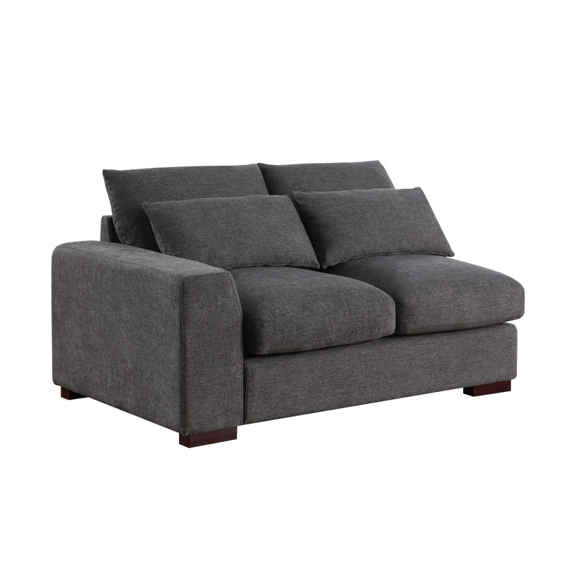 Canapé modulaire en lin avec 2 repose-pieds, Gris foncé