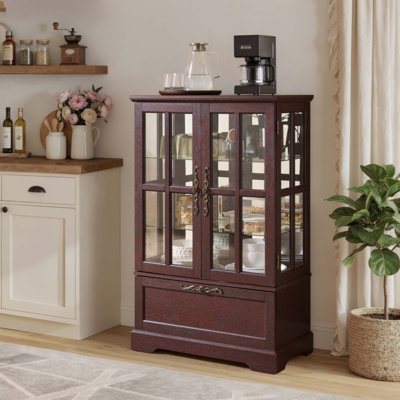 Vitrine avec bande lumineuse RVB en couleur et tiroir rabattable, bibliothèque de rangement autoportante pour la salle à manger, le salon, la chambre à coucher et le vestibule