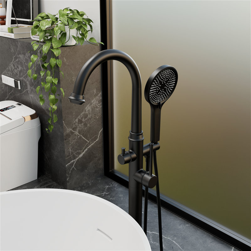 Single-Handle Water-Fall Bath Freestanding Tub Faucet With Handheld Shower Bathroom Faucet, Brushed Nickel
