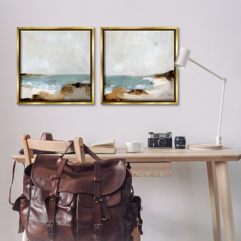 «Abstract Beach Cove Landscape Cliff», ensemble de 2 toiles flottantes encadrées par Victoria Barnes, H 25 po x l 25 po