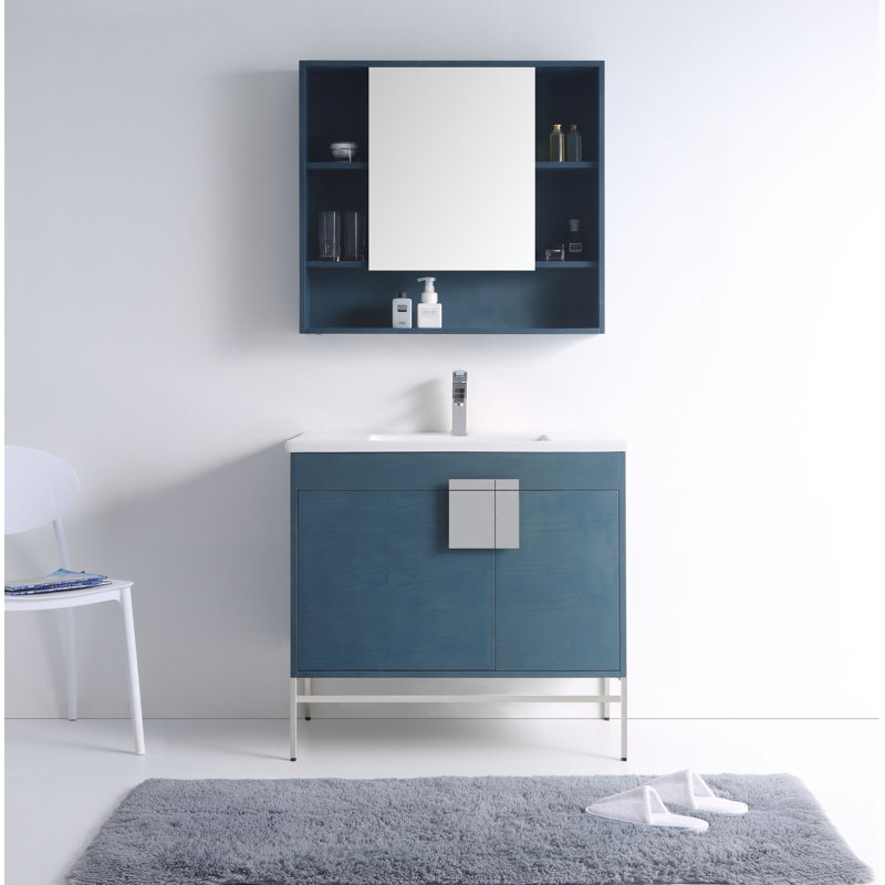 Ensemble de meuble-lavabo simple 36 po Maisie, Chrome poli, Bleu français