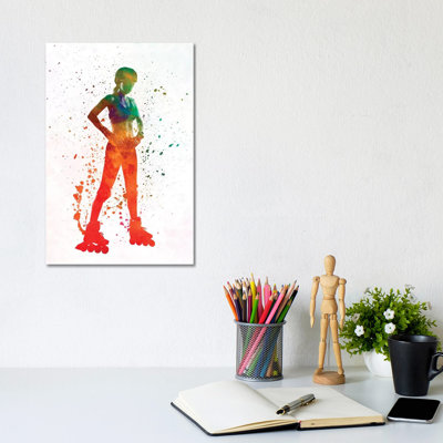 Woman in Roller Skates 11 in Watercolour 1 Piece Wrapped Canvas Painting