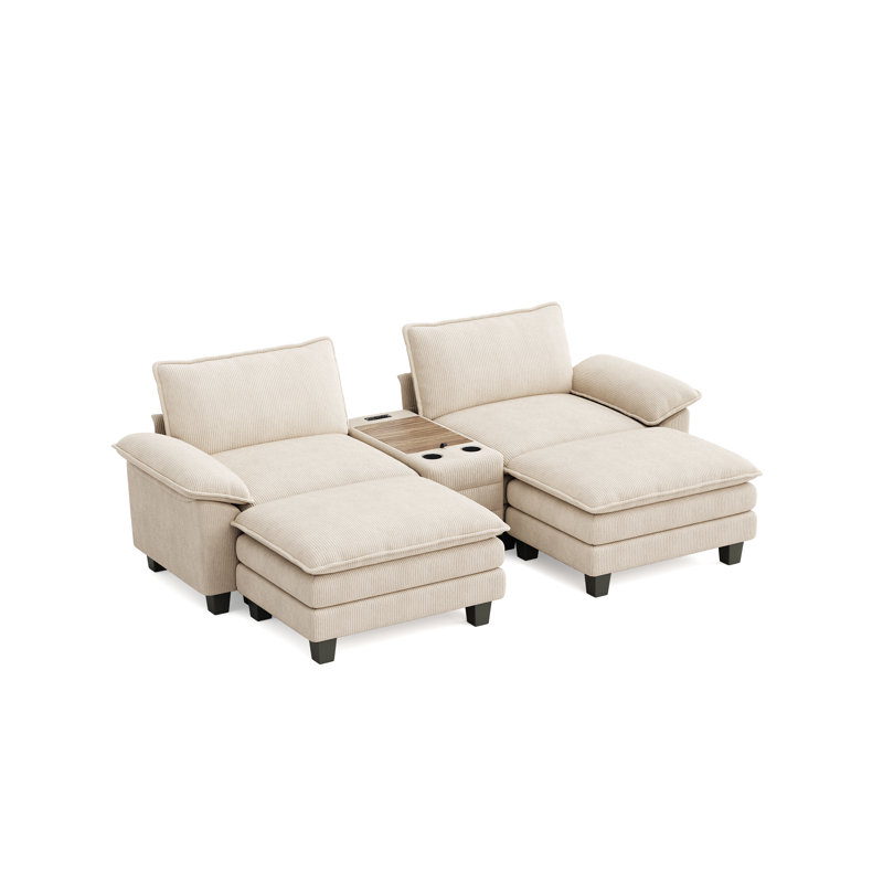  Canapé-lit modulaire 105 "avec console et deux Otomans Colbey, Beige