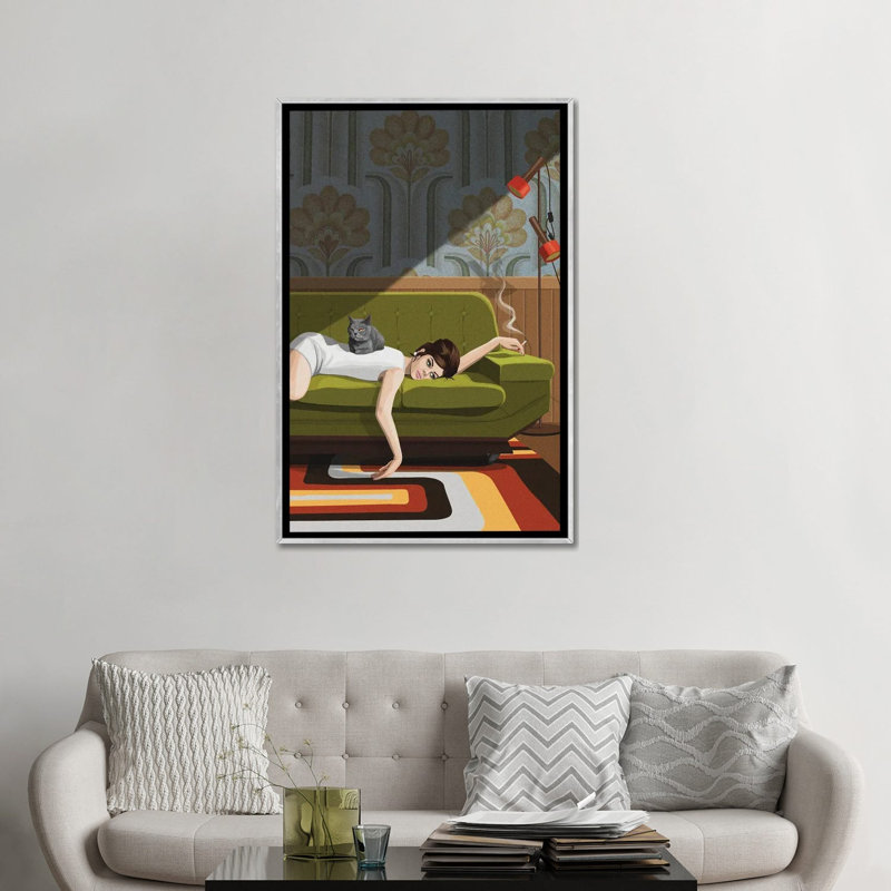 «Waiting Game on Canvas» par Artcatillustrated Print, Impression encadrée, H 48 po x l 32 po, Argent argent